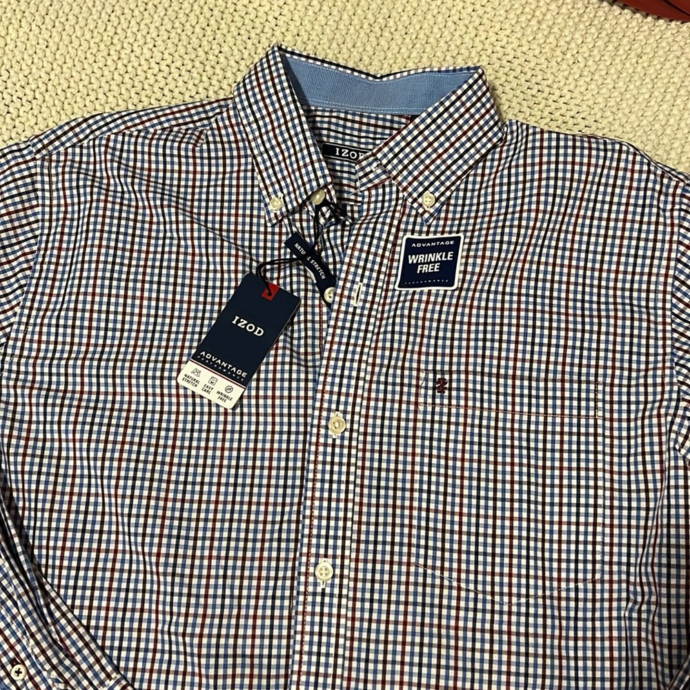 Navy and red long sleeve polo